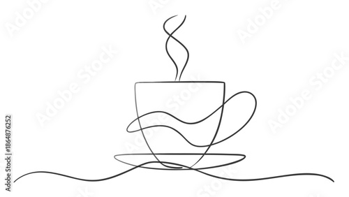 A steaming coffee cup placed on a table, exuding warmth and inviting aroma..eps
