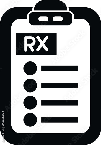 Clipboard with rx symbol and checklist icon representing medical prescription or health treatment plan