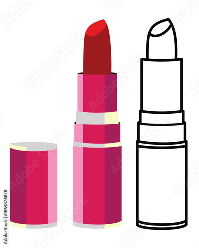Pink Lipstick Tube Isolated on White Background for Fashion Makeup and Beauty Cosmetic Care Vector