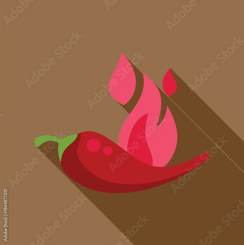 Red chili pepper illustrating heat and spice in a minimalist design with long shadow