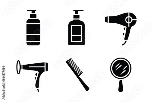 Beauty Salon Haircare and Grooming Equipment Vector Icon Set