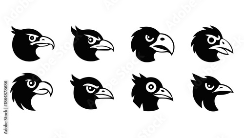 Eagle Head Silhouette Set Aggressive Bird Mascot Logo Collection