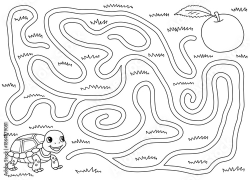 Turtle maze graphic black white sketch landscape illustration vector