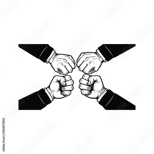 Four fists clenched together in unity