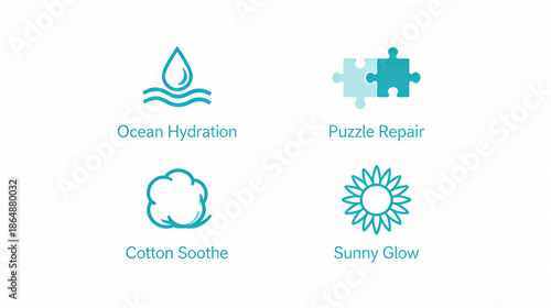 Ocean hydration, puzzle repair and other elements represent the skin care function of cotton soft soothing and brightening skin tone, suitable for beauty materials.

