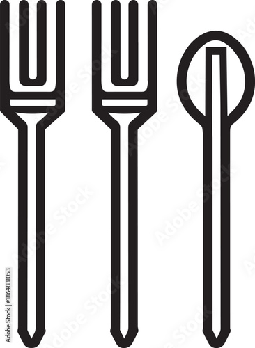 Set of kitchenware vector illustration, dining tools spoon and fork in line art style