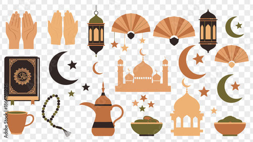 Ramadan Kareem islamic icons set