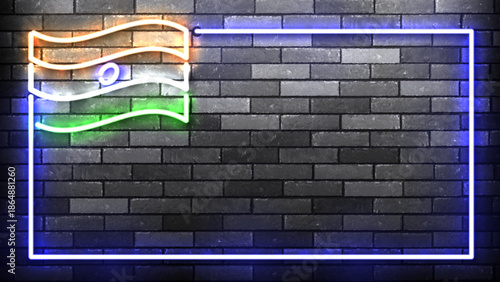 Vector neon frame of Indian Flag for Republic Day isolated on the wall background.