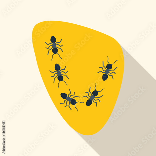 Black ants gathering on a yellow shape, concept of insect control or teamwork