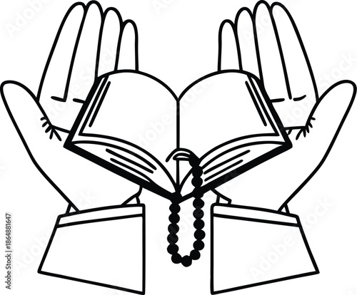 Muslim Silhouette Praying With Quran And Tasbih