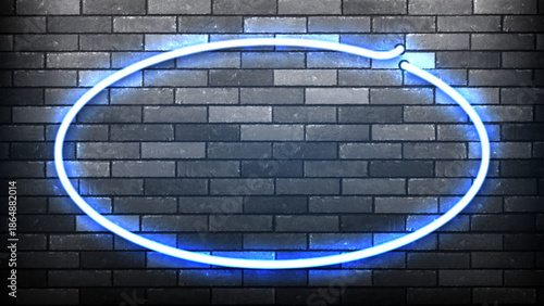 Vector neon oval frame isolated on the wall background.