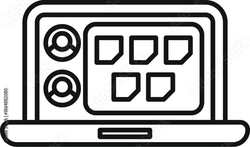Laptop displaying collaboration software with user accounts and document icons