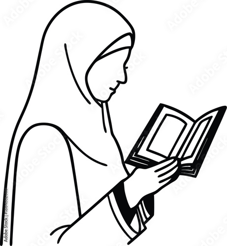 Muslim Woman Silhouette Reading Quran With Hijab