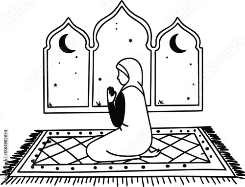 Muslim Woman Silhouette Tahajjud Midnight Prayer