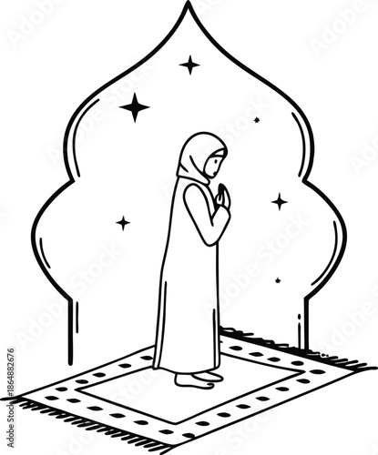 Muslim Woman Silhouette Taraweeh Salah Night