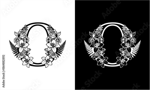 Elegant Floral Letter O Design with Roses and Daffodils.