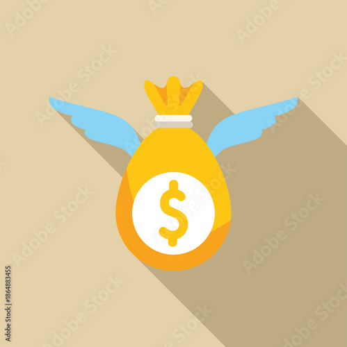 Money bag with a dollar sign and wings flying, representing financial loss or expense