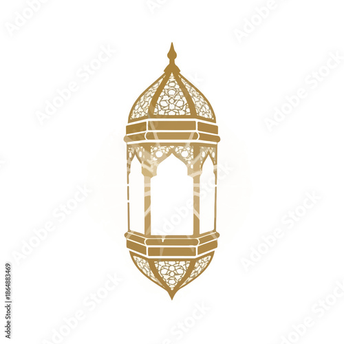 Glam gold silhouette of a traditional Lantern, resembling Lampu Islamik, against a clean white background.