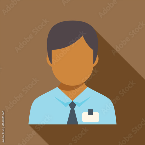 Man wearing an office shirt and tie with a name tag, a generic profile illustration