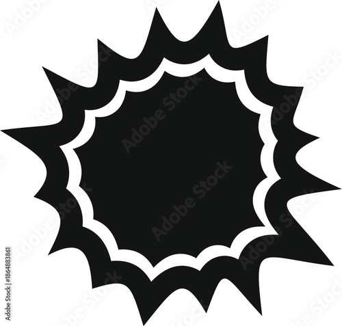 Black comic explosion or bang effect icon in pop art style