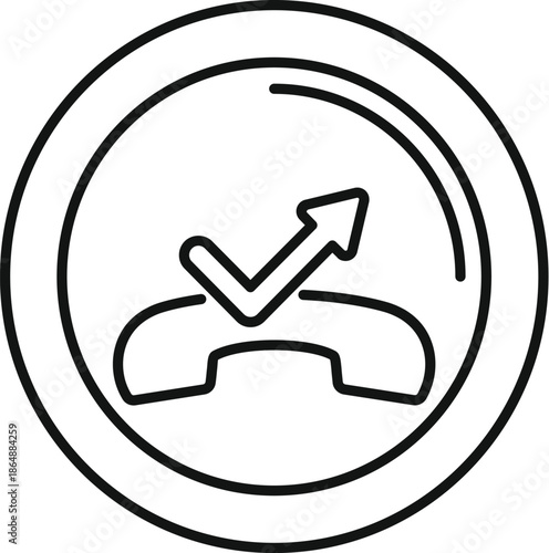 Missed call icon in line art style for telephone communication and notification