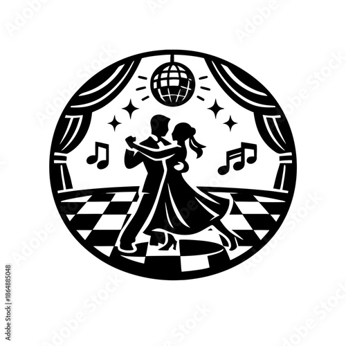 Ballroom Dance Round Emblem Silhouette
