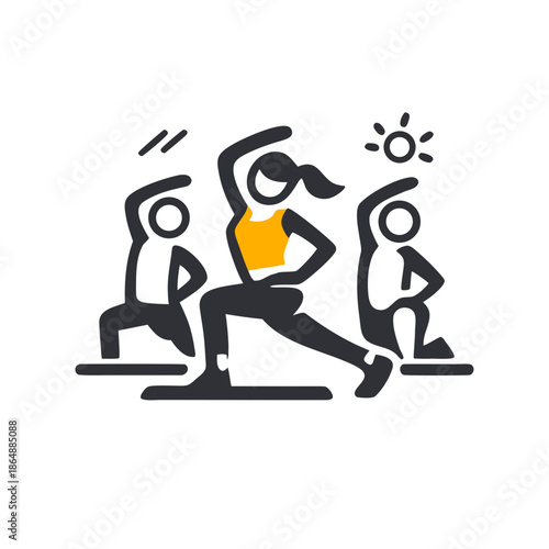 Group Fitness Dance Workout Line Illustration