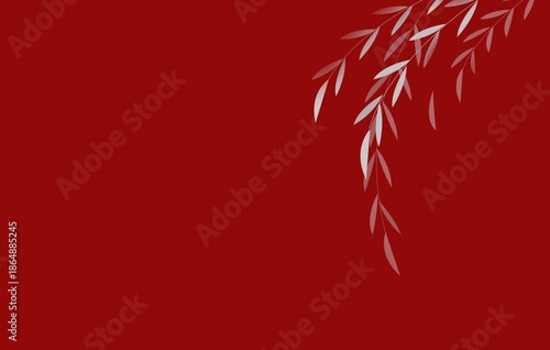 Minimal Botanical Branch on red Background – Elegant Nature Design