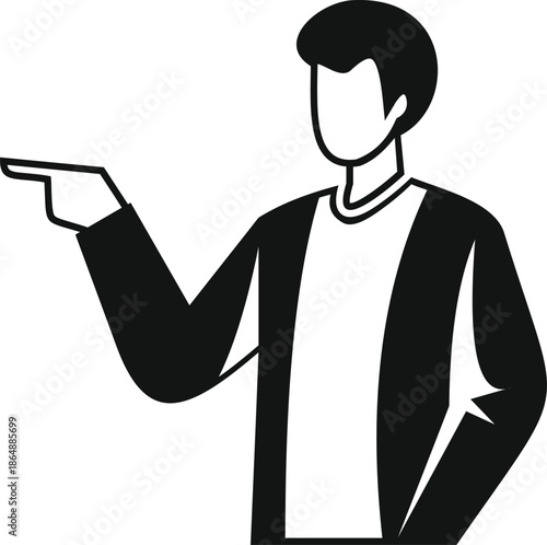Faceless person extending arm and pointing finger, indicating a specific way