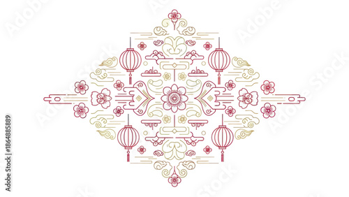 Intricate Floral Pattern with Lanterns.