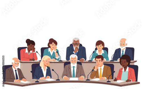 Diverse Committee Meeting with Professional Leaders in Formal Discussion Illustration
