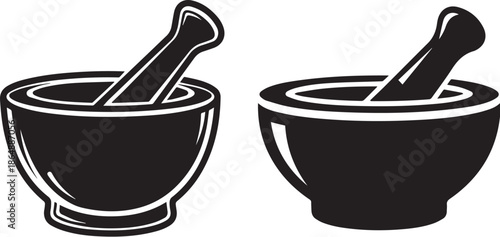 Medical icon of mortar and pestle for pharmacy and healthcare