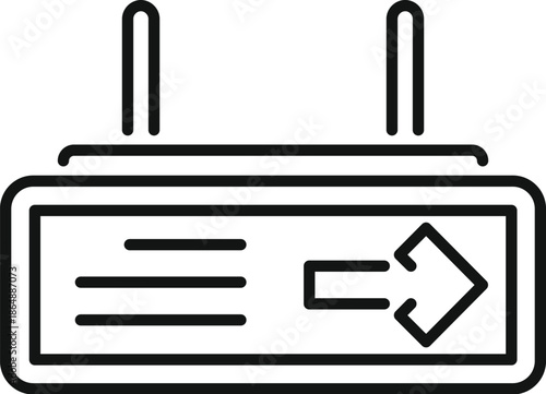 Overhead information board displaying an arrow pointing the way for navigation