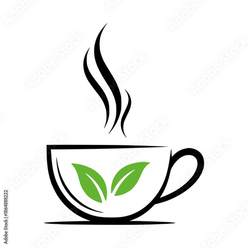 Steaming cup of green tea with fresh leaves, symbolizing a healthy and refreshing beverage experience