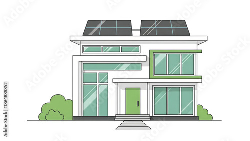 Modern House with Solar Panels Illustration.