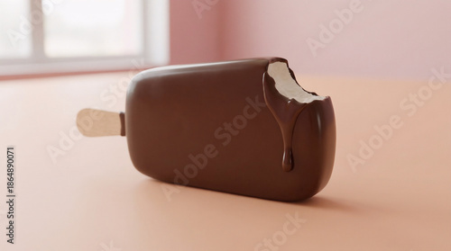 Aesthetic Ice Cream Stick with Chocolate Coating on Pastel Background