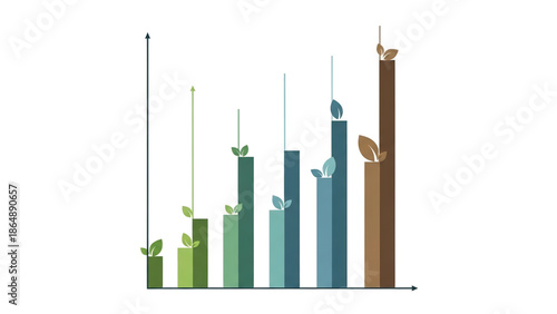 Growing Plants on Bar Graph Illustration.
