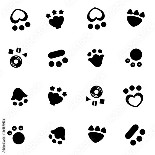 Assorted Black and White Paw Print Icon Collection seamless pattern vector illustration