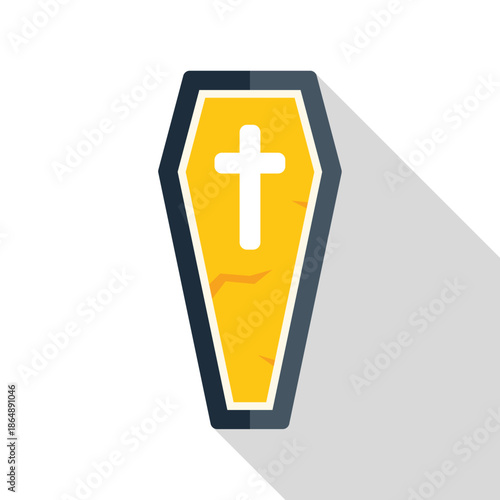 Coffin with white christian cross representing death, funeral, and burial concepts
