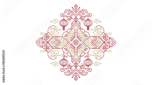 Intricate Red and Gold Ornament Design 1.
