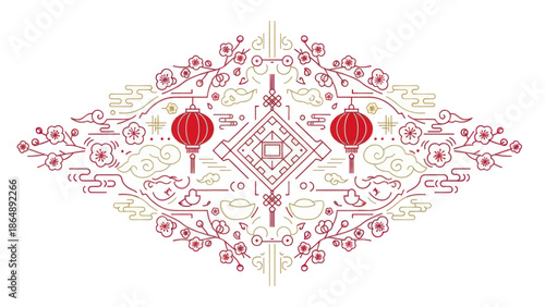 Stylized Chinese Lanterns Floral Design.