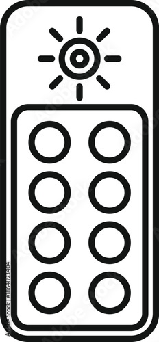 Sun symbol with a blister pack of tablets representing vitamin d supplements