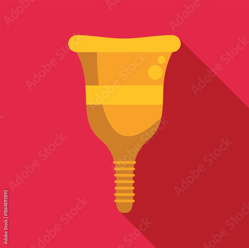 Menstrual cup in a simple graphic illustration with long shadow on a red background