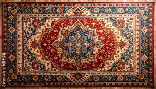Beautiful authentic Oriental rug with rich colorful patterns traditional Persian style carpet featuring a large central medallion and intricate floral borders