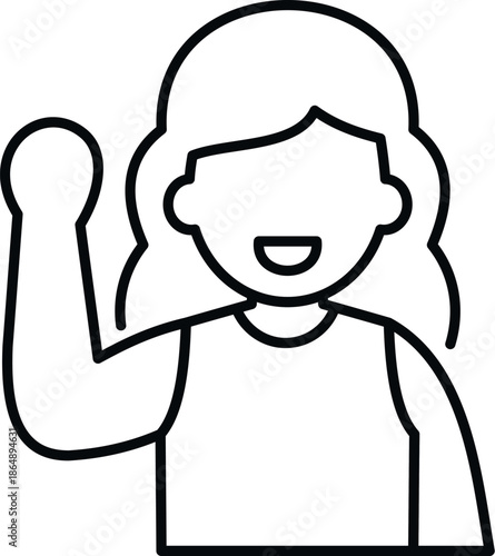 Woman raising arm depicting greeting, support, or protest