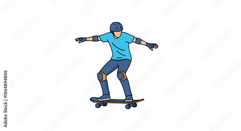 Obraz premium Active person wearing protective helmet and pads while riding skateboard for outdoor sports and recreational fun.