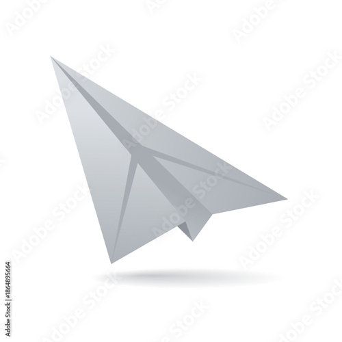 Silvery Paper Plane Illustration: Modern Origami-Inspired Airplane in Flat Minimal Style