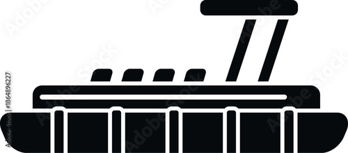 Pontoon boat icon on a white background, symbolizing water travel and recreation