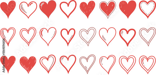 Valentines day hearts romantic red and white heart illustrations for valentine's day