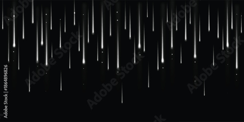 Night Sky Light Streaks: Abstract Rain of White Beams Over Black Background